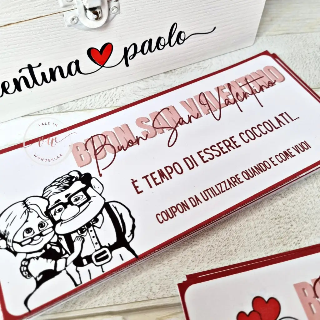 scatola personalizzabile con nome con coupon per innamorati.