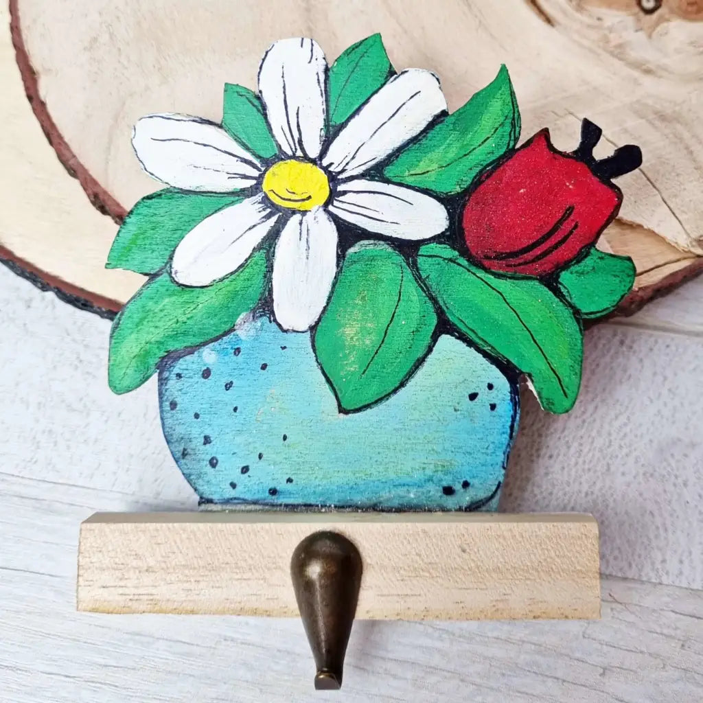 appendino singolo porta presina chiavi vaso fiori cactus legno fatto a mano dipinto