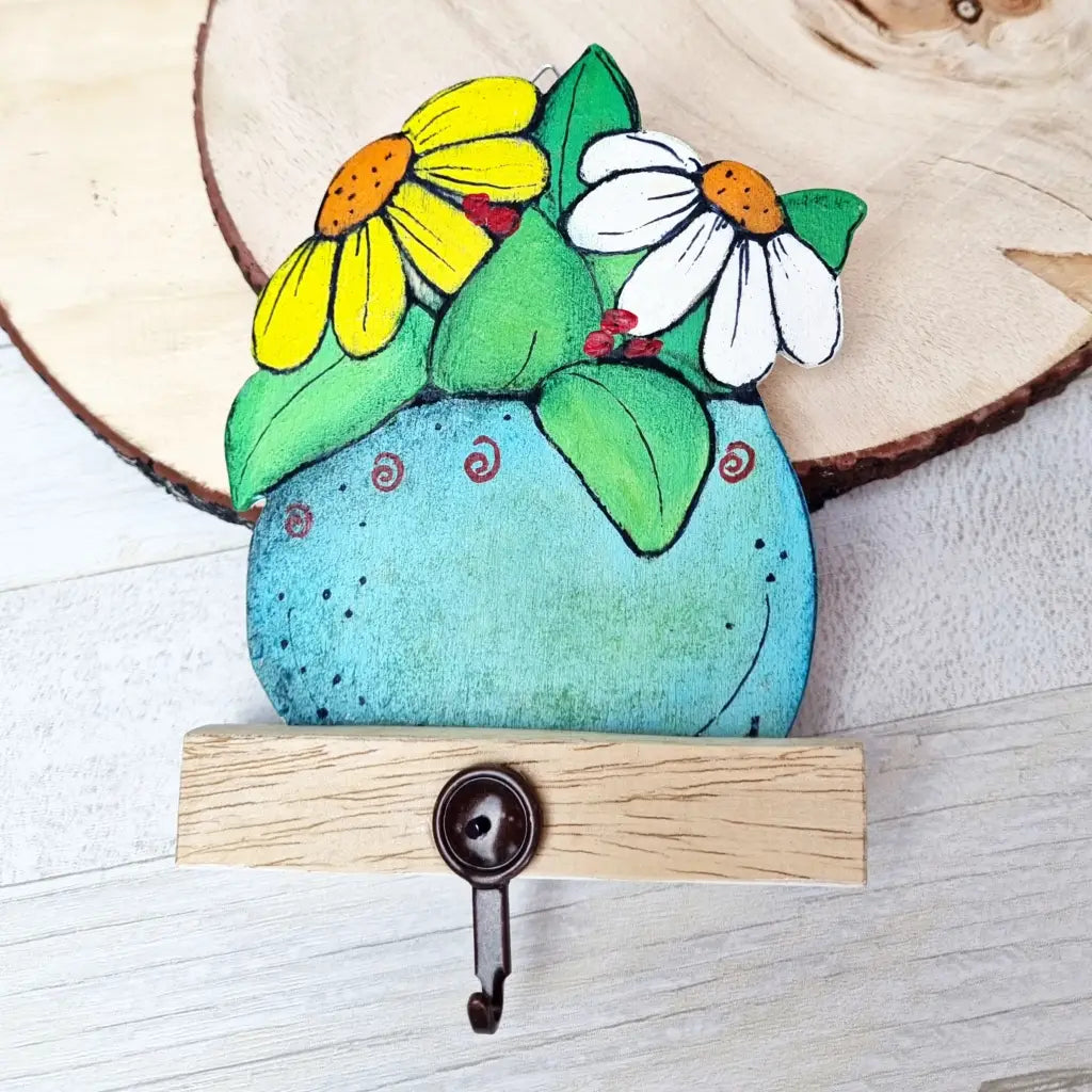 appendino singolo porta presina chiavi vaso fiori cactus legno fatto a mano dipinto