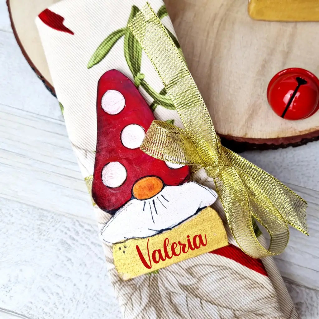 decorazione segnaposto porta tovagliolo albero di natale ornamento babbo natale legno fatto a mano dipinto personalizzabile nome