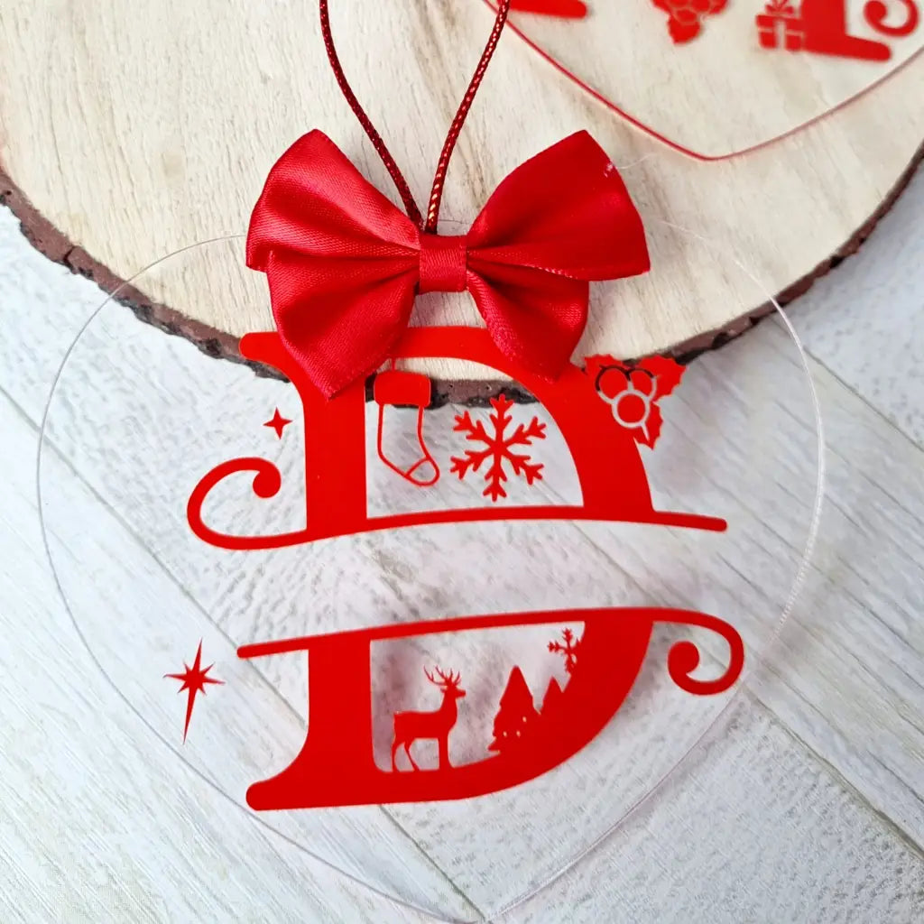 decorazione appendere albero di natale ornamento plexiglass monogramma nome fatto a mano vinile adesivo